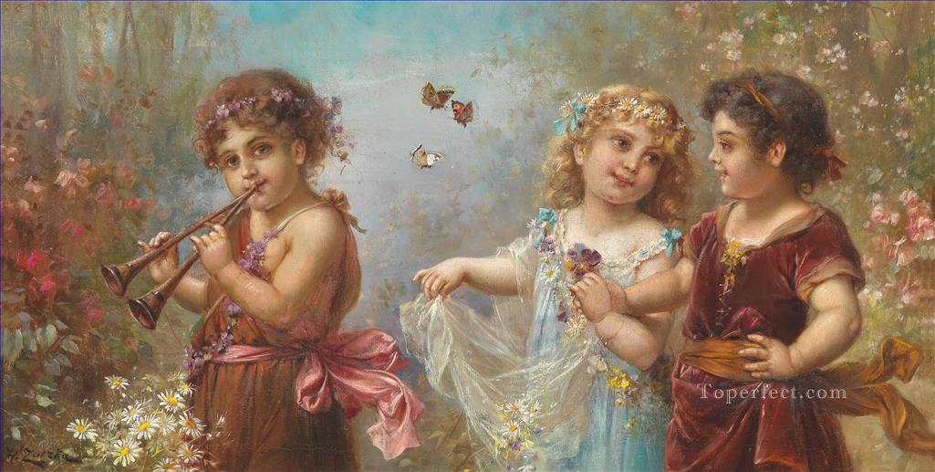 niños y mariposas en la música Hans Zatzka niños Pintura al óleo